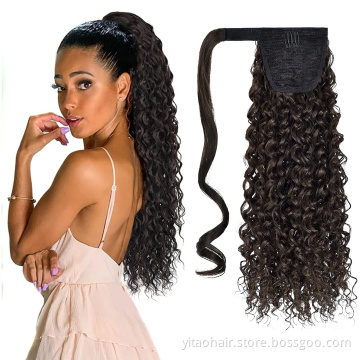 Long Curly Dark Brown Hair 18 Inch wholesale Long curly Ponytail Extension Synthetic Wrap Drawstring